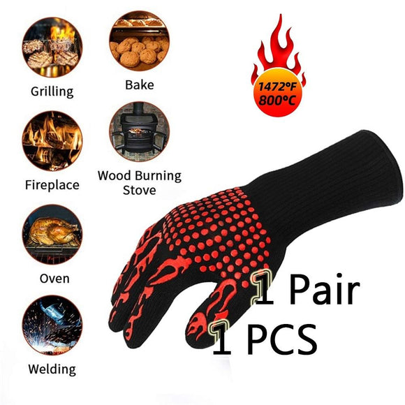 BBQ Grilling Gloves 1472℉ Extreme Heat Resistant Cooking Non-Slip Kitchen Outodor Barbecue Baking Silicone Gloves