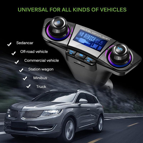 2020 New Wireless Bluetooth Handsfree Calling Car Charger FM Transmitter MP3 Player Radio Adapter USB Car Charger 1.3 Inch LCD Displayer TF Card Car Kit