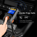 Bluetooth FM Transmitter for Car Wireless In-Car FM Radio Transmitter Adapter, Hands-Free Car Kit w/Smart QC3.0 and 2.4A Dual USB Ports, Replaceable Fuse, AUX In/Out, SD/TF Card Slot