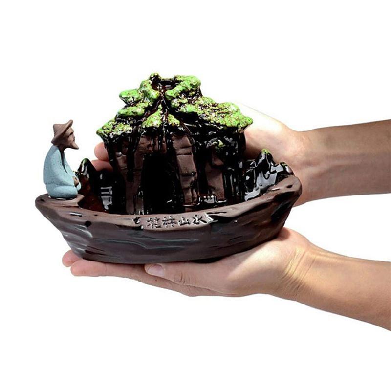 Backflow Incense Burner, Chinese traditional  Handmade Beautiful Scene Ceramic Home Decor  handmade gifts +  20 Backflow incense cones [<lun>]