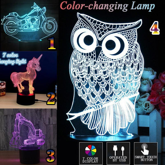 New Creative 3D Lamp Acrylic Optical Illusion Visual Led Night Light 7 Colors for Home Decor