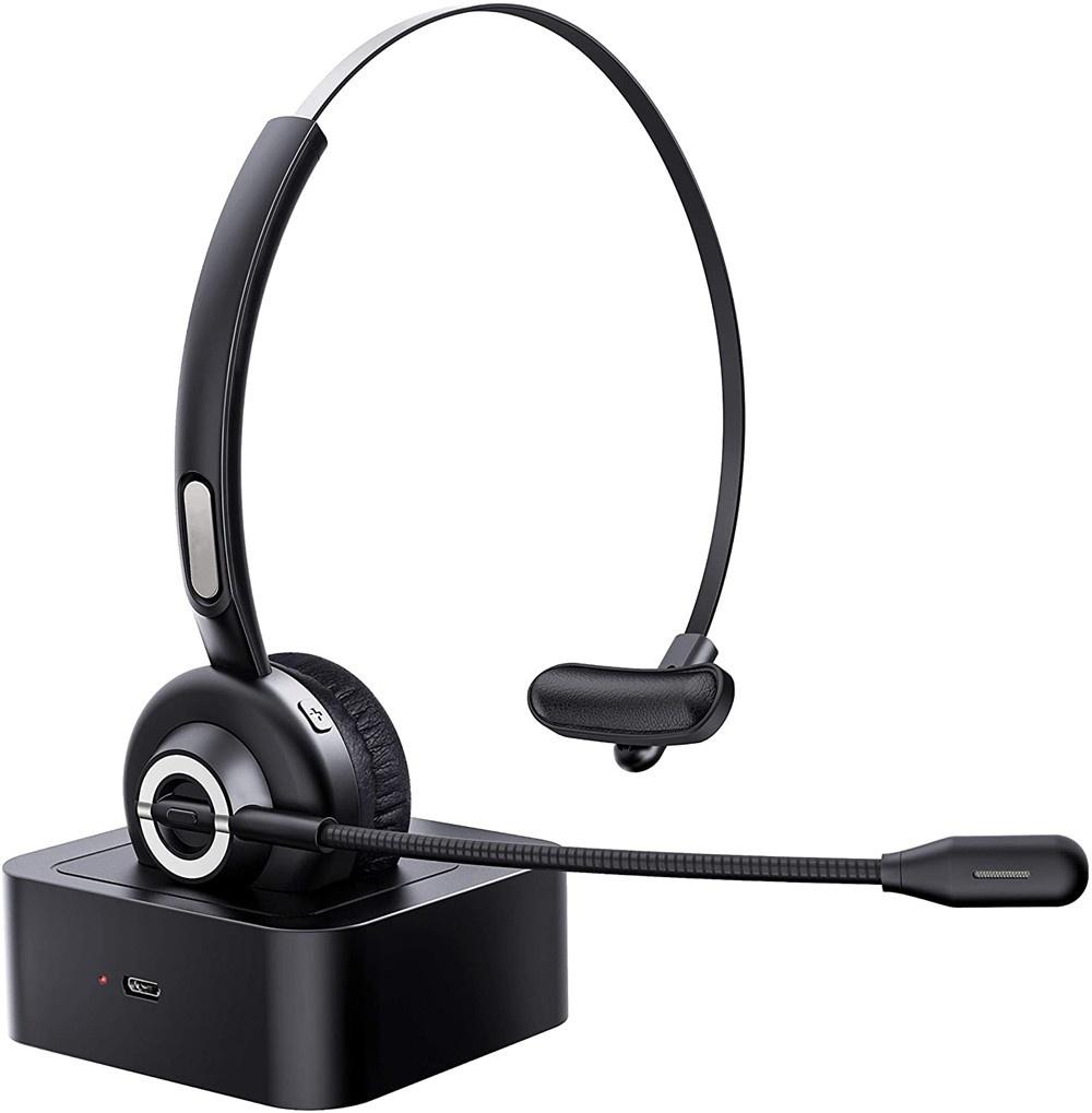 Bluetooth Headset with Mic Charging Dock,On-Ear Office Wireless Headset with Noise Cancelling Microphone for Call Center,Mobile Phones, Laptop,Skype,VoIP