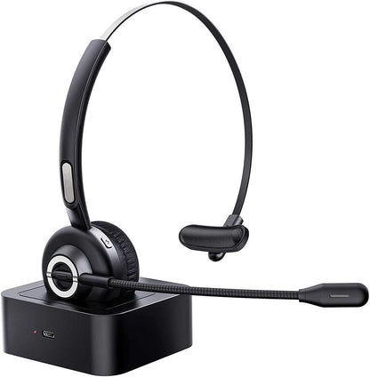 Bluetooth Headset with Mic Charging Dock,On-Ear Office Wireless Headset with Noise Cancelling Microphone for Call Center,Mobile Phones, Laptop,Skype,VoIP