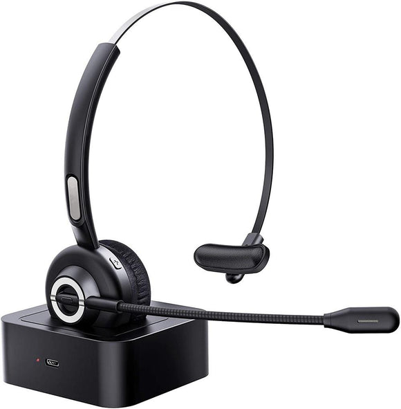 Bluetooth Headset with Mic Charging Dock,On-Ear Office Wireless Headset with Noise Cancelling Microphone for Call Center,Mobile Phones, Laptop,Skype,VoIP