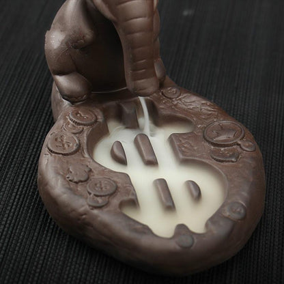 Characteristic Chinese style Handmade Ceramic Backflow Incense Holder Waterfall Incense Burner, Aromatherapy Ornament Home Decor Meditation Yoga +  20 Backflow Incense Cones [<lun>]
