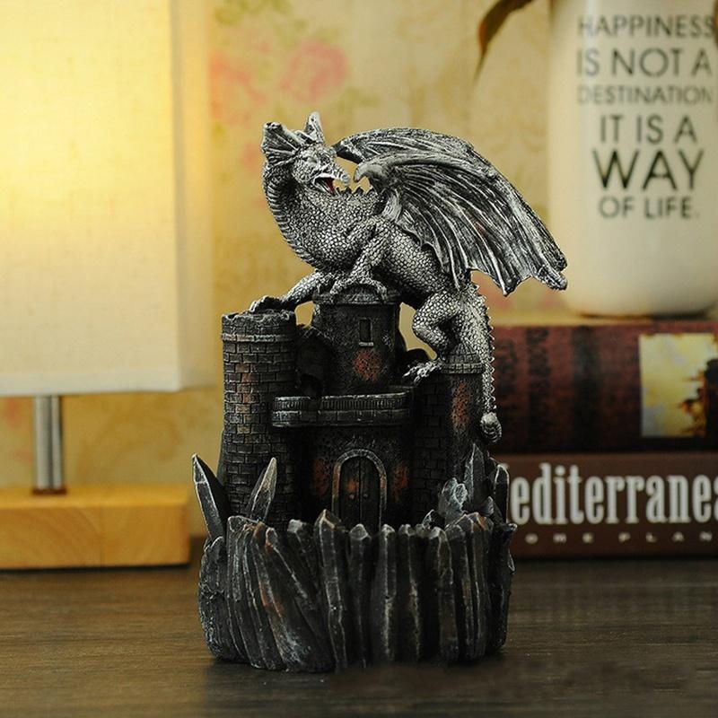2021 New Retro Resin Crafts Ornaments Ash Catcher Dragon Backflow Incense Burner Holder Home Furnishing Nordic Christmas As Gift Aromatherapy (Color: Grey) [<lun>]