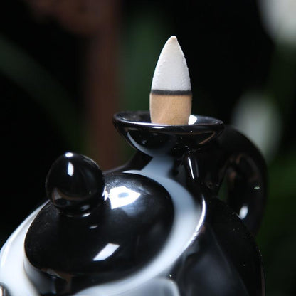 Chinese Characteristic style Ceramic Sculpture  Backflow Waterfall Smoke Incense Burner,Home Decor Meditation Yoga [<lun>]