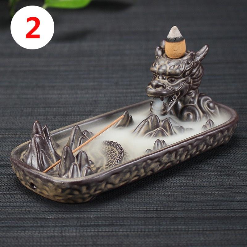 Ceramic Sculpture  Backflow Waterfall Smoke Incense Burner Censer Holder [<lun>]