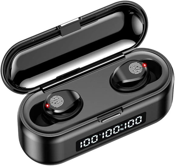 New 9D HiFi Bluetooth 5.0 CVC8.0 Noise Reduction Stereo Wireless TWS Bluetooth Headset LED Display Headset Waterproof Dual Headphones with Power Bank Charging Case (LED Binaural Version 4000mAh) [<lun>]