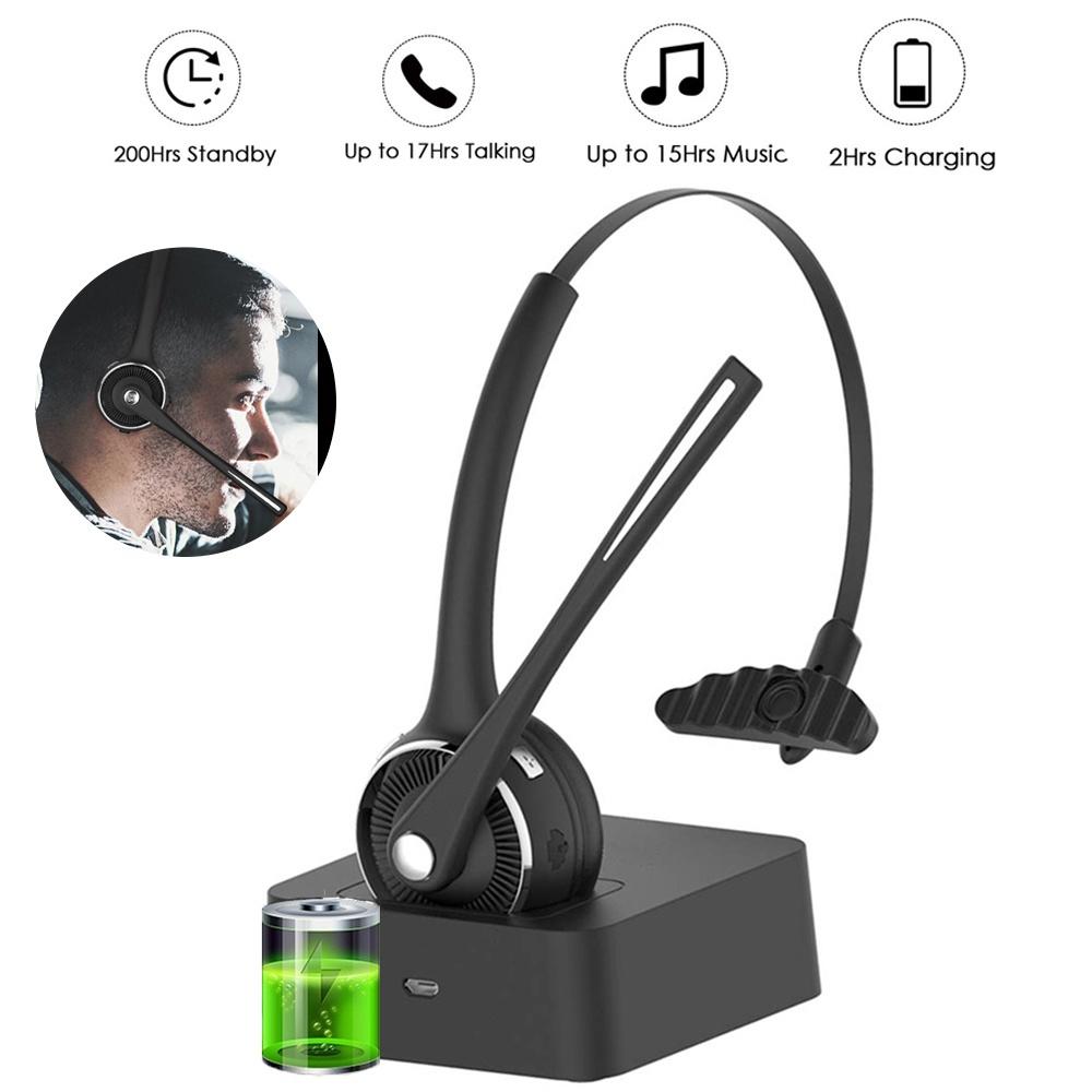 Pro Trucker Bluetooth Headset/Office Wireless Headset, Bluetooth Earpiece Noise Cancelling Headphones with Microphone,Charging Dock,Mute Function for Car Call Center iPhone Android Cell Phones [<lun>]