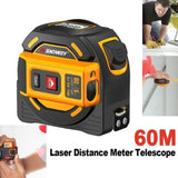 Laser Tape Measure 2-in-1,Construction Laser Measure 131 Ft, Tape Measure 16 Ft Metric and Inches with LCD Digital Display, Movable Magnetic Hook