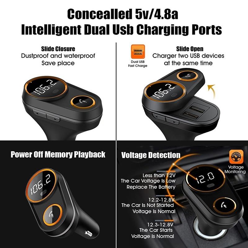 Bluetooth FM Transmitter Car Mp3 Player Wireless In-car Audio Radio Adapter Charger Wireless Dual USB Port Handsfree Call