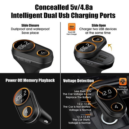 Bluetooth FM Transmitter Car Mp3 Player Wireless In-car Audio Radio Adapter Charger Wireless Dual USB Port Handsfree Call