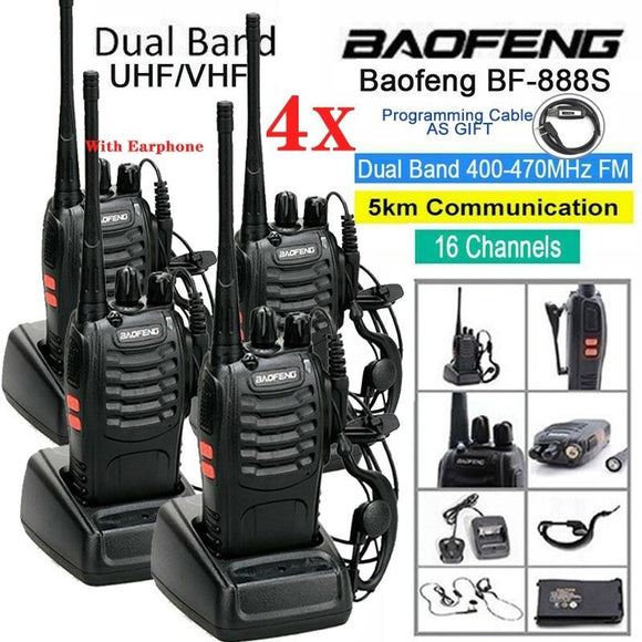 New 4 Pcs Baofeng BF-888S Walkie Talkie Radio Two Way Radio 400-470MHz Walkie Talkie Set Flashlight 16CH Portable Transceiver with Earpiece [<lun>]