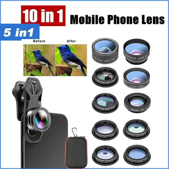 New 10in1 Mobile Phone Camera Lens Wide Angle Macro CPL Filter Fish Eye Lens for Smartphones [<lun>]