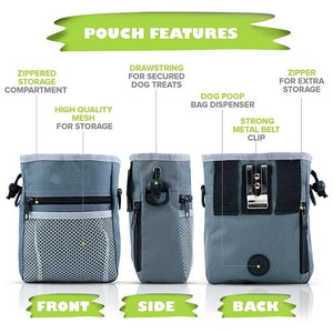 Dog Treat Training Pouch – Easily Carries Pet Toys, Kibble, Treats – Built-In Poop Bag Dispenser – 3 Ways To Wear
