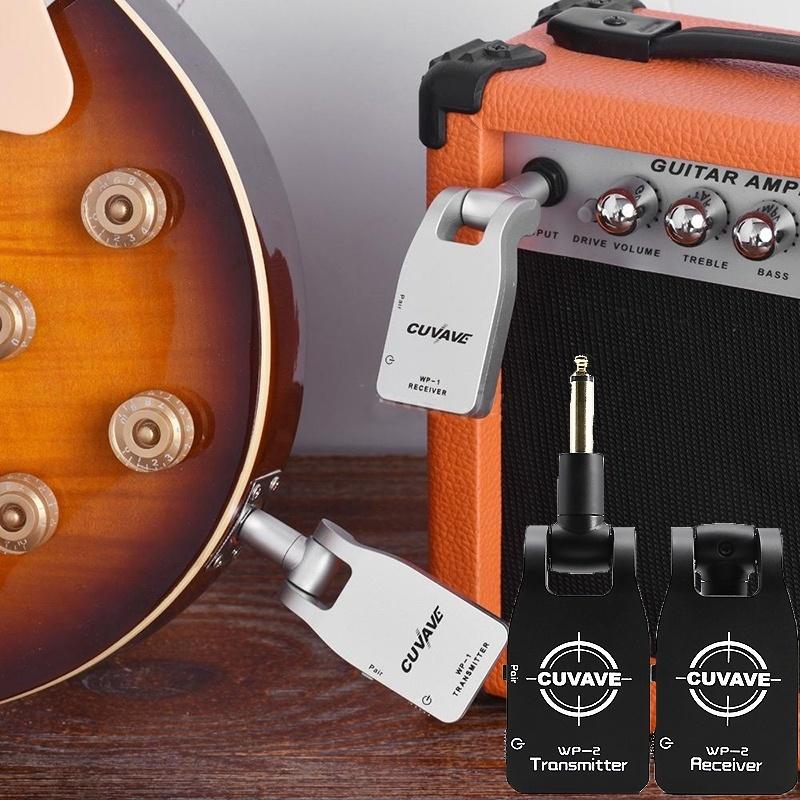 Guitar System Transmitter &amp; Receiver 2.4G Wireless Built-in Rechargeable Lithium Battery 30M Transmission Range for Electric Guitar Bass (Silver/Black)