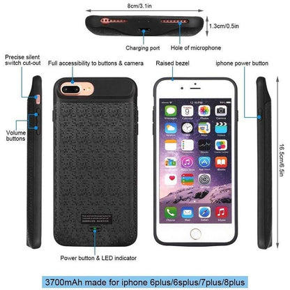 Slim Silicone Battery Case for iPhone 8/7/6S/6/8 Plus / 7 Plus / 6S Plus/6 Plus, 2500mAh/3700mAh Portable Charging Case External Rechargeable Charger Case Juice Pack Protective Power Case for iPhone