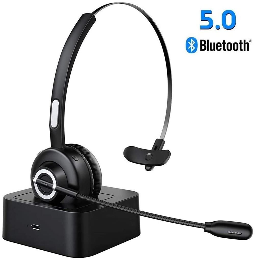 Trucker Bluetooth Headset with Mic,On-Ear Office Wireless Headset with Noise Cancelling Microphone for Call Center Skype VoIP