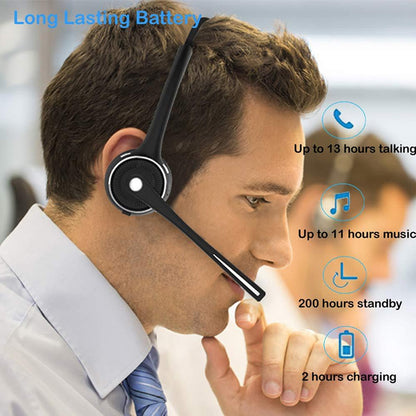 Pro Trucker Bluetooth Headset/Office Wireless Headset, Bluetooth Earpiece Noise Cancelling Headphones with Microphone,Charging Dock,Mute Function for Car Call Center iPhone Android Cell Phones [<lun>]