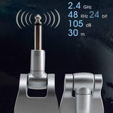 Guitar System Transmitter &amp; Receiver 2.4G Wireless Built-in Rechargeable Lithium Battery 30M Transmission Range for Electric Guitar Bass (Silver/Black)