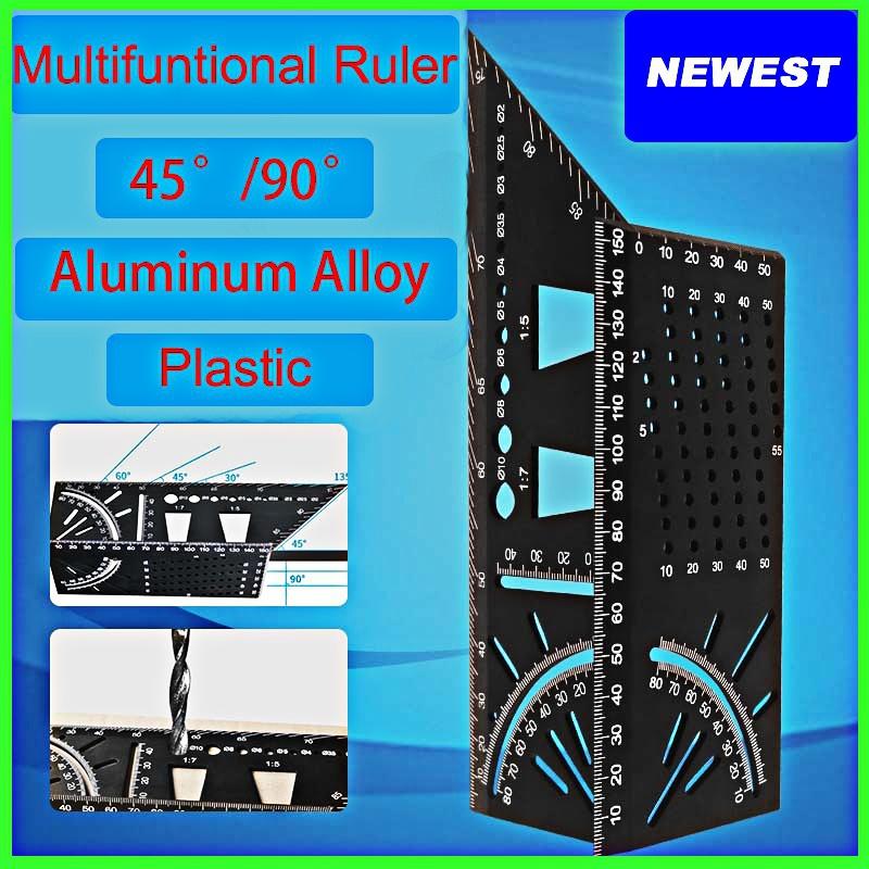 New 45 90 Degree  Accurate Measuring Square Angle Ruler Woodworking Portable Accessories Aluminum Alloy  Multifunctional Marking Gauge EHC [<lun>]