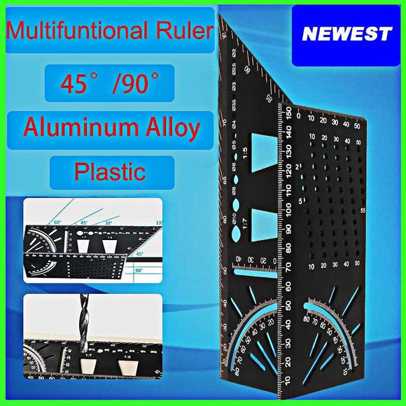 New 45 90 Degree  Accurate Measuring Square Angle Ruler Woodworking Portable Accessories Aluminum Alloy  Multifunctional Marking Gauge EHC [<lun>]