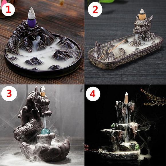 Ceramic Sculpture  Backflow Waterfall Smoke Incense Burner Censer Holder [<lun>]