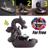 2020 Ceramic Dragon Statue Backflow Incense Burner Home Fragrance Air Fresheners for Home Office Living Room + 20Pcs Incense Cones