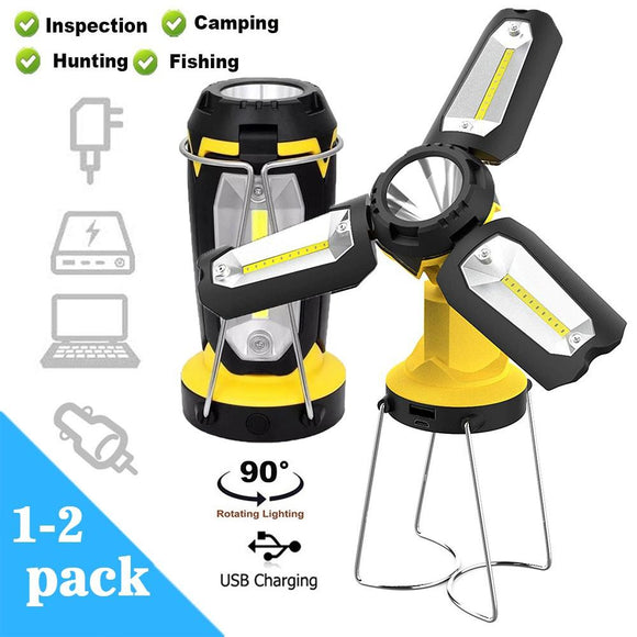 Multifunctional Handheld XPE LED Worklight 3*COB LED Inspection Work Light 90° Rotation Foldable Camping Lantern Portable Tent LED Light Flashlight By USB Charging for Phone Charging Emergency Hurricane Fishing [<lun>]