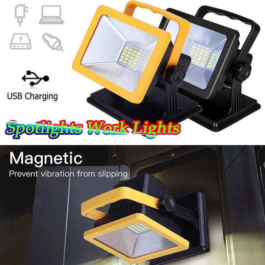 180°Rotatable Flood Lights Rechargeable LED Work Light with Magnetic Base 15W 6.5H Lighting Battery Powered Waterproof Spotlights Outdoor Camping Emergency Lights Floodlights with SOS Mode ( with magnetic base) [<lun>]